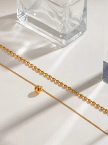 1 件女士时尚双层不锈钢项链米珠链简约日常百搭防水 18K 镀金项链适合通勤等。 - 多層項鍊 - 查看 8