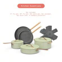 Beautiful 12pc Ceramic Non-Stick Cookware Set, Starry Night By Drew Barrymore, Blue - Green - View 3