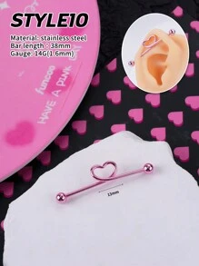 1pc Sweet Pink Industrial Earring Star Industrial Piercing Jewelry Stainless Steel Heart Industrial Earrings For Women Men Industrial Bar Piercing Cartilage Helix Piercing Earrings Pink Industrial Barbell Body Piercing Jewelry 38mm 1&1/2 Inch Industrial Piercing Bar For Christmas Valentine Gift Valentine's Day Party Daily Wear Night Out Social Gatherings Daily Wear Valentines,Mom,Mother,Mother's Day,Gift - Multicolor - View 7