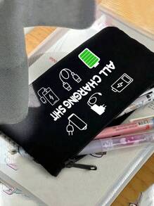 Estuche organizador de cargadores - Funda hipoalergénica, no impermeable para accesorios electrónicos - Bolsa de almacenamiento unisex para cables y USB para viajes - Negro - Ver 4