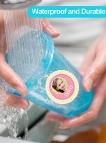 15/35/70pcs Custom Pink Round Waterproof Photo Name Stickers, Personalized Photo Name Labels PVC Stickers, Back To School Children Photo Stickers, Multipurpose Colorful Photo Name Stickers For Clothes, School Supplies, Lunch Boxes, Water Bottles, Notebooks, Waterproof, Adhesive, Cute, Customized, Personalized Back To School Ideal Gift For Son, Daughter, Student, Kids, Anniversary, Family, Children's Day, Birthday, Teachers