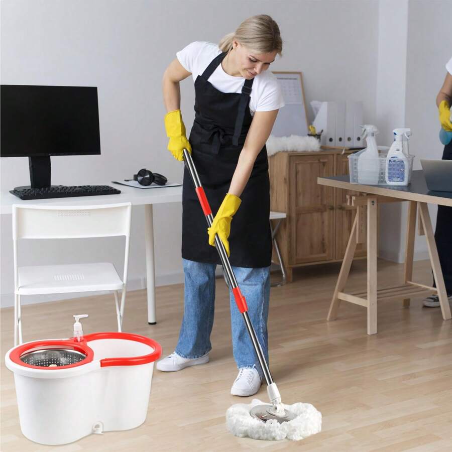 Spin Mop And Bucket With Wringer Set, 360° Mop And Bucket System With 3 Microfiber Mop Refills And 61" Extended Handle For Floor Cleaning - White 6 Heads + Floor Brush - View 1