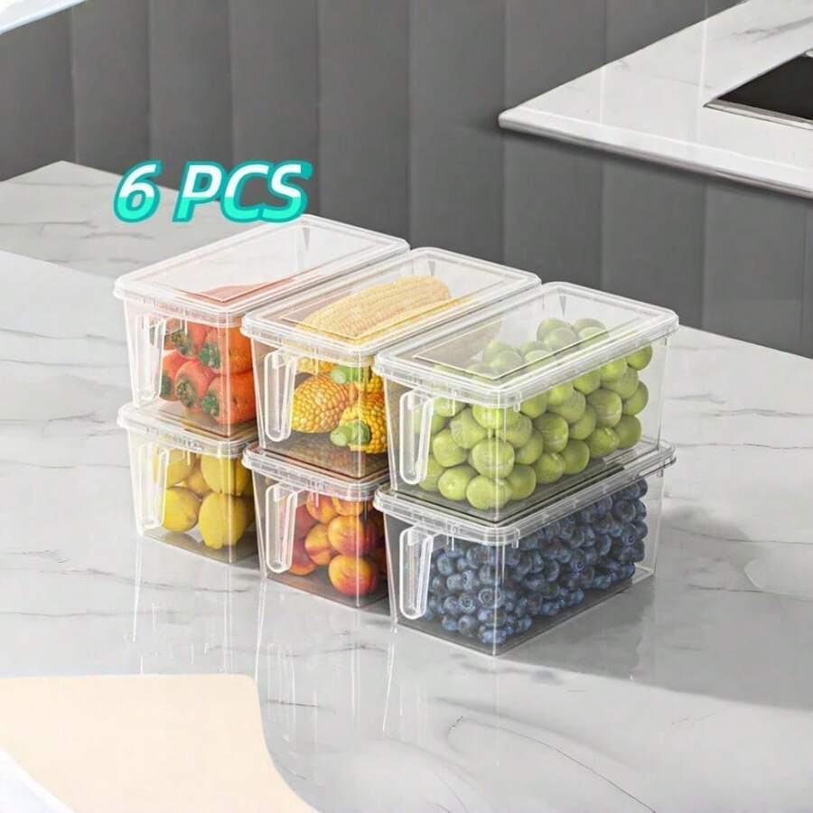 6 PCS Fridge Box Holder Kitchen Clear Organiser Cupboard Food Storage Container - 6pcs - View 1