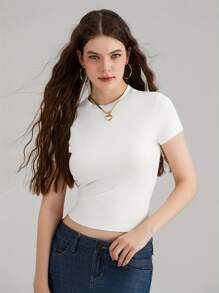 Women Crop Tops Summer Casual Slim Fit Solid Color Short Sleeve Basic T-Shirts For Party Streetwear