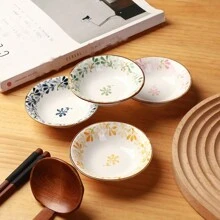 4/8pcs Ceramic Condiment Dishes, Floral Pattern, Sauce Plates, Household Soy Sauce Vinegar Spice Plates For Home Kitchen Restaurant Sushi Bar, Party, Hot Pot, Picnic, Camping, BBQ, Kitchen Dining Accessories,School Supplies - Multicolor - View 2