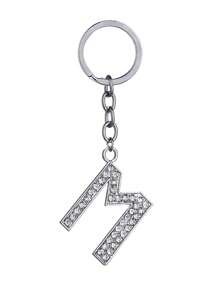 1pc Unisex New Elegant Silver Letter Rhinestone Plated Keychain, Luxury English Letter Bag Charm - Silver - View 9