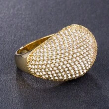Anel de Domo de Diamante - Anel de Moda Feminino em Prata com Grande Vazado de Casamento Feminino, Cristal de Metal, Anel Quadrado com Pedra Cristalina Tamanho 6-10