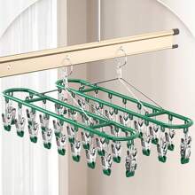 1pc Stainless Steel Sock Clip Hanger With 10-20 Clips, Balcony Drying Rack, Multi-Clip Stainless Steel Anti-Wind Anti-Slip Underwear Clothes Drying Rack Clothespins