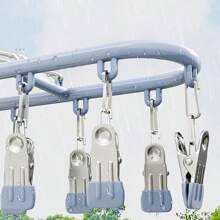 1pc Stainless Steel Sock Clip Hanger With 10-20 Clips, Balcony Drying Rack, Multi-Clip Stainless Steel Anti-Wind Anti-Slip Underwear Clothes Drying Rack Clothespins