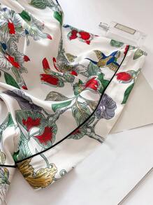 2 pezzi/set Pigiama estivo donna con stampa di piante, maniche corte e pantaloncini, set di pigiami leggeri per primavera/estate