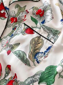 2 pezzi/set Pigiama estivo donna con stampa di piante, maniche corte e pantaloncini, set di pigiami leggeri per primavera/estate