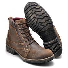 Men's Combat Boots Genuine Leather Zipper Casual Adventure - 棕色 - 查看 1