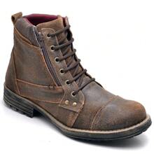 Men's Combat Boots Genuine Leather Zipper Casual Adventure - 棕色 - 查看 3