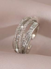 1 pieza Anillo abierto de lujo con diseño simple anudado y circonita única para uso diario de mujeres y niñas, joyería