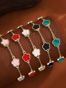Stylever 1 Peça Bracelete Floral Fofo Jóias Femininas para Mulheres, Pulseira de Corrente Elegante de Prata 925, Presente de Jóias Finas para Irmãs Amizade