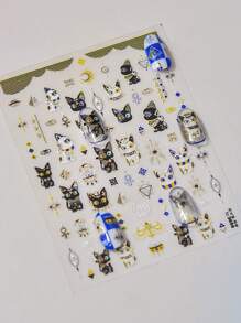 Pegatinas de arte de uñas vintage con patrón de gato en blanco y negro con hoja de aluminio, decoraciones de uñas para uso doméstico o salón de belleza, arte de uñas DIY adecuado para todas las mujeres y niñas