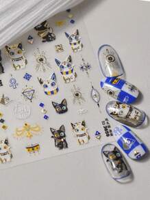 Pegatinas de arte de uñas vintage con patrón de gato en blanco y negro con hoja de aluminio, decoraciones de uñas para uso doméstico o salón de belleza, arte de uñas DIY adecuado para todas las mujeres y niñas