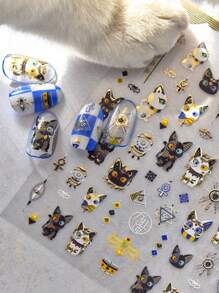Pegatinas de arte de uñas vintage con patrón de gato en blanco y negro con hoja de aluminio, decoraciones de uñas para uso doméstico o salón de belleza, arte de uñas DIY adecuado para todas las mujeres y niñas