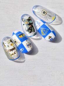 Pegatinas de arte de uñas vintage con patrón de gato en blanco y negro con hoja de aluminio, decoraciones de uñas para uso doméstico o salón de belleza, arte de uñas DIY adecuado para todas las mujeres y niñas
