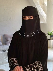 1 chiếc khăn choàng mặt bằng vải voan mềm màu trơn dành cho nữ Niqab thân thiện với da Hijab thường ngày - kim cương đen nóng bỏng - Xem 6