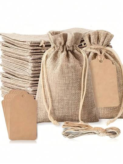 21pcs/10sets Large Premium Linen Gift Bags With Drawstring And Tags - 4x6 Inch Reusable Linen Bags, Suitable For Valentine's Day Gifts, Wedding Favors, Christmas Decorations, Home Christmas Decor, Christmas Tree Ornaments, Christmas Room Decor, Christmas, Valentine's Day