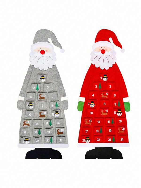 Calendário do Advento de Natal Contagem regressiva de 24 dias Papai Noel e árvore de Natal Estilo Material de feltro Decoração para pendurar em ambientes internos para festas de fim de ano
