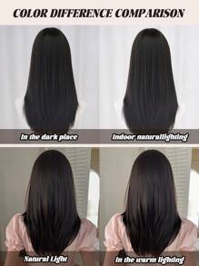 NAMM 22英寸深棕黑色分层直发合成假发，带刘海，柔软耐热，适合日常佩戴 - Dark Brown - 查看 7