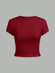 Women's Casual Round Neck Short Sleeve Slim Fit T-Shirt, Suitable For Summer Or As An Autumn/Winter Liner