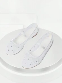 Womens Fashionable Mesh Ballet Flats Rhinestone Decoration Round Toe Bow Tie Slip On Mary Jane Shoe Dressy Spring Summer Casual Ballerina Shoes - trắng - Xem 6