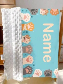 1pc Customized Cat/Dog Blanket With Name, Paw Print, Double-Layer Dotted Pet Blanket, Memorial Gift, Soft Name Blanket, Personalized Pet Gift, Christmas Blanket Gift, Best Friend Blanket