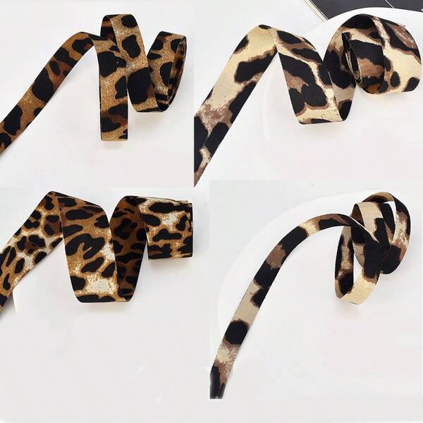 1pc Fashion Leopard Print Fabric Ribbon, Suitable For Wedding Party Decoration, Handmade DIY, Gift Wrapping, Hair Accessory, Jewelry Display And Packaging