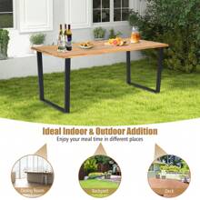 Homasis Patio Rectangle Dining Table Acacia Wood W/ 2'' Umbrella Hole Indoor & Outdoor Deck - Natural and Black - View 7