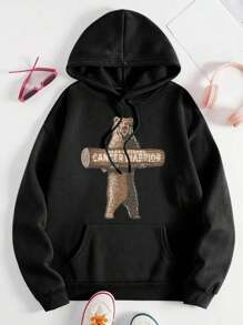 Brown Bear Print Hoodie Fashion Drawstring Hoodie Casual Four Seasons Hoodie Clothing Machine Washable Women's Hoodie