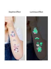 5 Blatt leuchtende Temporäre Tattoo Aufkleber im Dunkeln für Kinder, wasserfeste Einhorn Cartoon Design Tattoo Aufkleber für Kinder, leuchtende Fake Tattoos für Hand und Körper-Make-up, gut geeignet für Geburtstagsparty