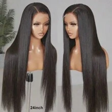 13x4 Lace Front Wig Long Black Color Frontal Lace Synthetic Wigs Free Part Pre Plucked Baby Hair Natural Hairline Heat Resistant Soft Fiber Silky Straight Hair For Women Girls Cosplay Party Daily Use 24 Inches - màu đen - Xem 3