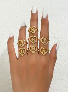 1pc Stylish Adjustable Rings With Heart, Letter, Geometric Pattern Design, Fashion Accessories, Ideal Gift