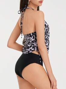 Two Piece Tankini Swimsuits For Women Tummy Control Bathing Suits Halter Swim Top With Shorts - Dark Brown - View 6