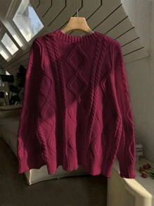 1pc Tween Girls' Casual Thickened Pullover Sweater, Soft & Comfortable, Warm For Autumn/Winter Student Wear - Burgundy - View 5