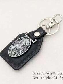 1 Peça Pingente De Carro Com Cruz De Nossa Senhora De Metal Vintage Personalizado & Pu Material Com Anel De Gancho Para Chaves