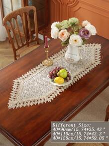 100% Pplyester Beige Sheer Mesh Table Runner With Triangle Point Tip, All Over Floral & Leaf Hollow Crochet Lace Border, Transparent See Through Decor Table Scarf For Dining Table Tea Table Wedding Farmhouse Home Kitchen Decor - Khaki - View 3