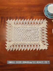 100% Pplyester Beige Sheer Mesh Table Runner With Triangle Point Tip, All Over Floral & Leaf Hollow Crochet Lace Border, Transparent See Through Decor Table Scarf For Dining Table Tea Table Wedding Farmhouse Home Kitchen Decor - Khaki - View 7