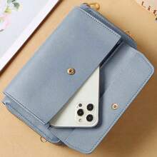 大容量双拉链长款钱包，斜挎手机包，便携手提包，手拿包，手机壳，方便现代商务信用卡身份证现金手机钱包，商务休闲教师节礼物，办公室通勤旅行节日生日情人节礼物，女士，白领 - 藍色 - 查看 3