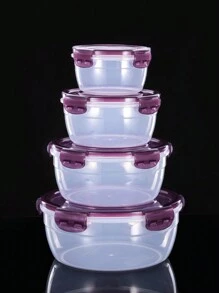 1 件/2 件/3 件/4 件多色 PP 透明食品储存容器，圆形密封防水设计，适用于冰箱和微波炉 - 紫色 - 查看 17