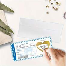 Juego de 5 piezas de tarjetas de felicitación con pase de embarque sorpresa y sobres, kit de invitación con temática de viaje, adecuado para San Valentín, cumpleaños, aniversario y fiestas