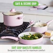 GreenLife 18-Piece Soft Grip Toxin-Free Healthy Ceramic Non-Stick Cookware Set, Pink, Dishwasher Safe - Pink - View 7