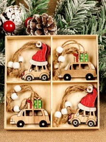 Bộ 12 mặt dây chuyền trang trí Giáng sinh bằng gỗ, mũ đỏ, xe hơi, thiên thần và ông già Noel, người tuyết, mặt dây chuyền trang trí cây thông Noel, mặt dây chuyền trang trí nền tiệc, Giáng sinh - đồ trang trí giáng sinh - Xem 6