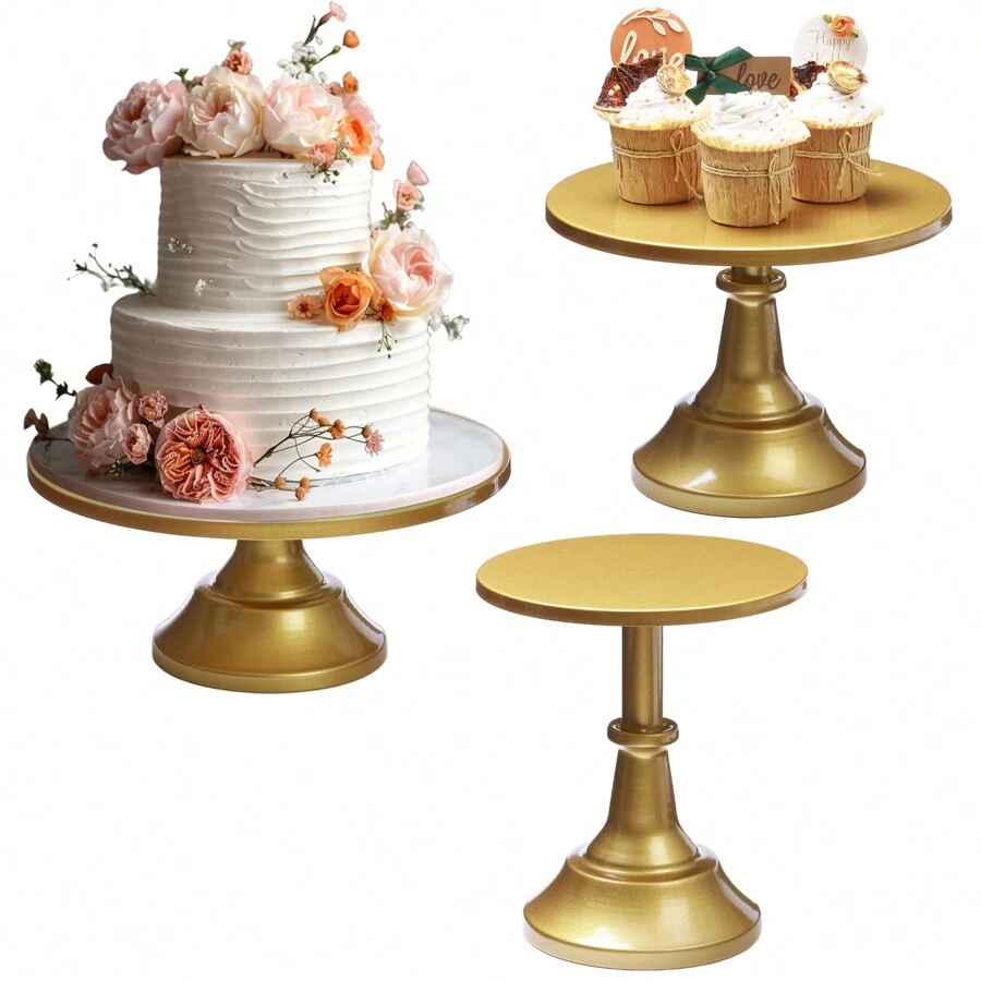 VILAVITA 3Pcs Cake Stand, White/Gold Cake Stand Set Diameter 8" 10" 12", Perfect Dessert Table Display Set, Cupcake&Cake Stands For Party, Wedding, Birthday, Baby Shower, Celebration - Vàng - Xem 1