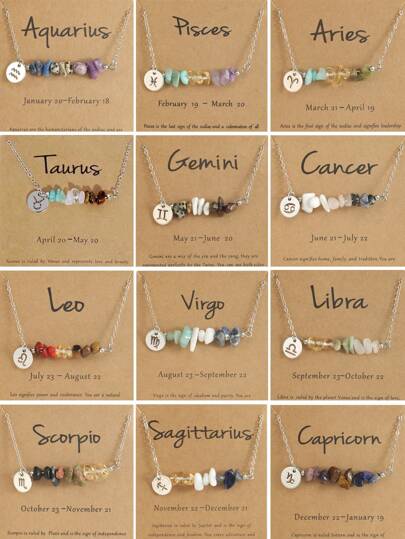 1pc Bohemian Style Natural Stone Necklace With 12 Zodiac Pendants - Perfect Birthday Gift For Her, Versatile Everyday Wear (Stone Shape, Size, And Color May Vary)