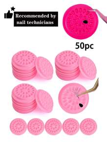 50pcs Eyelash Extension Glue Holder, Eyelash Extension Tools Rack Tray Pads, Pink Plastic Flower Shape Eyelash Extension Glue Pad With Self-Adhesive Back For Eyelash Extension, Nail Art Or Tattoo Ink Applying - Multicolor - View 11