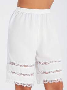 Women Loose Half Slip Shorts Loose Fit Lace Trim Pettipants Culotte Slip Bloomers Split Underwear Shorts Summer Pajama Shorts Sleepwear - 白色 - 查看 3